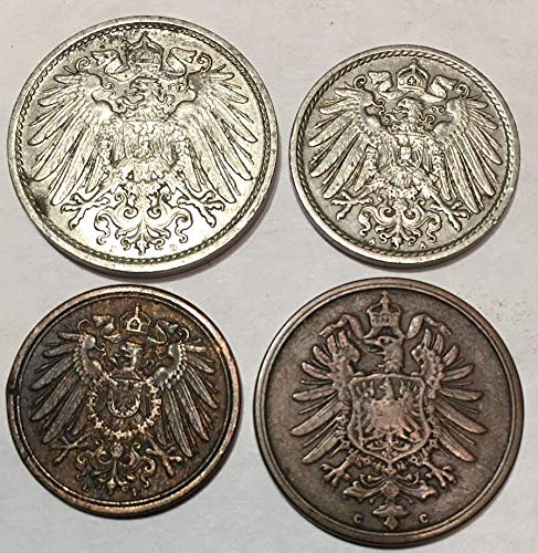 1 Kaiser Era German 4 Coin Set, Real Prussian Collectables Empire That Started World War 1 WW1. Pre Nazi, Comes With Certificate Of Authenticity. Circulated Graded by Seller