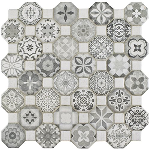 SomerTile FOSTESGR Abacu Ceramic Floor and Wall Tile, 12.25' x 12.25', Grey, Gray, 13 Piece