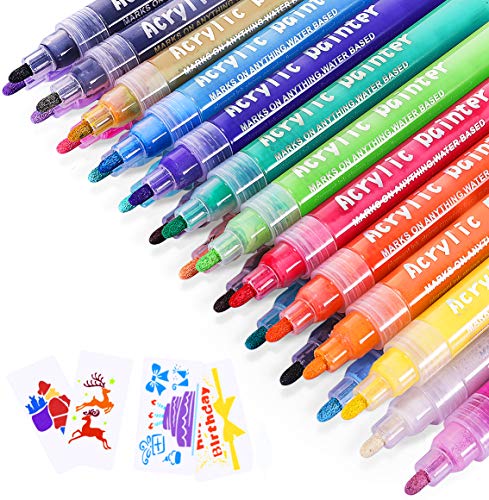 Acrylic Paint Marker Pens, Emooqi 24 Colors Premium Waterproof Permanent Paint Art Marker Pen Set for Rock Painting, DIY Craft Projects, Ceramic, Glass, Canvas, Mug, Metal, Wood, Easter Egg