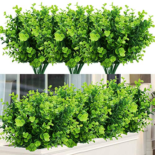 TEMCHY Artificial Plants Flowers Faux Boxwood Shrubs 6 Pack, Lifelike Fake Greenery Foliage with 42 Stems for Garden, Patio Yard, Wedding, Office and Farmhouse Indoor Outdoor Decor