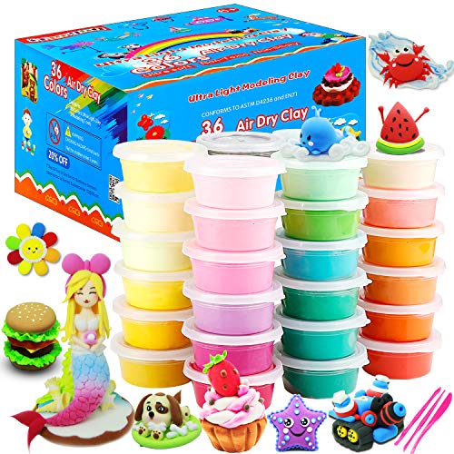 CiaraQ 36 Colors Air Dry Clay Kit, Modeling Magic Clay, Ultra Light Plasticine Clay for Kids, Teens, Beginners. Creative Art DIY Crafts. Slime add ins & Slime Supplies.