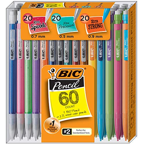 BIC Mechanical Pencil Variety Pack, Assorted Size, 0.5mm, 0.7mm, 0.9mm, 60-Count, Black, Model Number: WX7TG026-BLK
