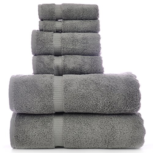 Chakir Turkish Linens Dobby Border Luxury Hotel & Spa Turkish Cotton Bath Bundle (Gray, 6-Piece Towel Set), 6 Count