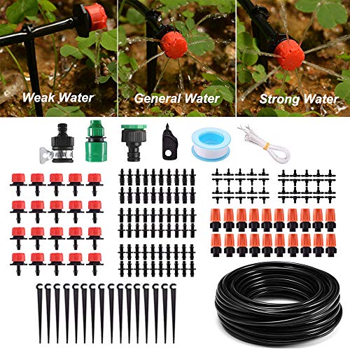 MSDADA 50ft Micro Drip Irrigation Kits System, Plant Watering Kit Automatic Drip Irrigation Equipment Set Included Atomizing Nozzle Mister Dripper and All Accessories for Greenhouse, Garden, Patio