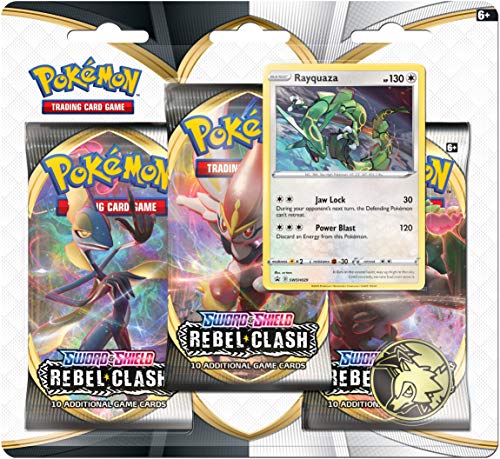 Pokemon TCG: Sword & Shield Rebel Clash Blister Pack with 3 Booster Packs and Featuring Rayquaza