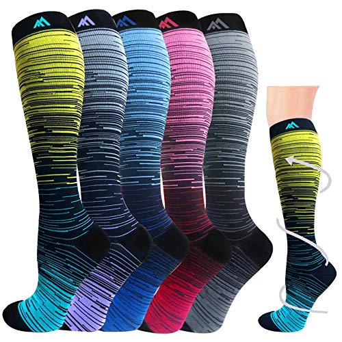 5 Pairs Graduated Medical Compression Socks for Women&Men 20-30mmhg Knee High Sock(Multicoloured 1, Small/Medium(US SIZE))