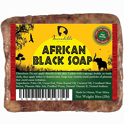 African Black Soap - 1lb Raw Organic Soap for Acne, Dry Skin, Rashes, Scar Removal, Face & Body Wash - Incredible By Nature