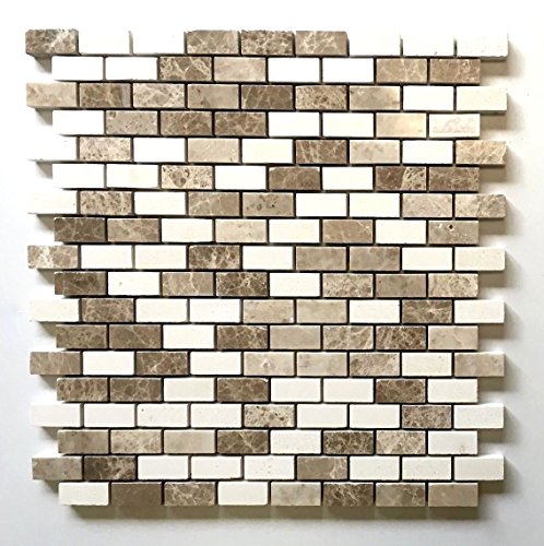 Cappucino Emperador Light and Vanilla Limestone .5x1 Mixed Marble Mosaic Tile Backsplash Wall and Floor
