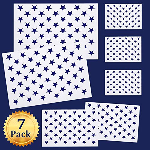 Whaline 7 Pieces American Flag 50 Stars Stencil Template for Painting on Wood, Fabric, Paper, Airbrush, Walls Art, 2 Large, 2 Medium and 3 Small for Flag Day, Independence Day