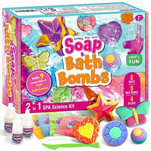 XXTOYS Soap & Bath Bomb DIY Making Kit for Kids 2-in-1 Spa Science Kits for Kids Create Your Own 8 Soap & 9 Bath Bombs Great Crafts Gift for Girls and Boys