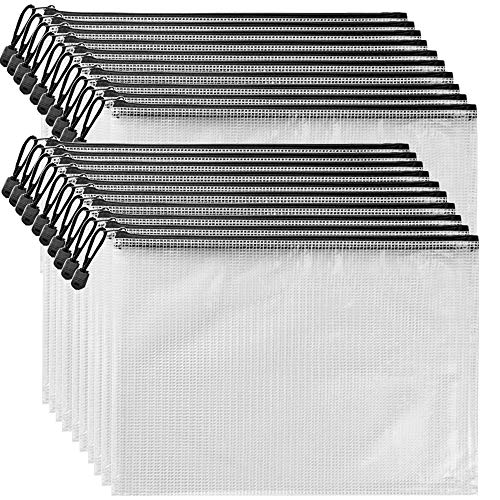 AUSTARK 20Pcs Zipper Document Pouch, Zippered File Bags, PVC Mesh Cross Stitch Bags, Board Games Storage Bags for Office School Home Travel (B4 Size 15 x 11 Inches, White and Black)