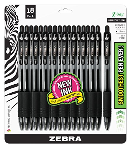 Zebra Pen Z-Grip Retractable Ballpoint Pen, Medium Point, 1.0mm, Black Ink, - 18 Pieces