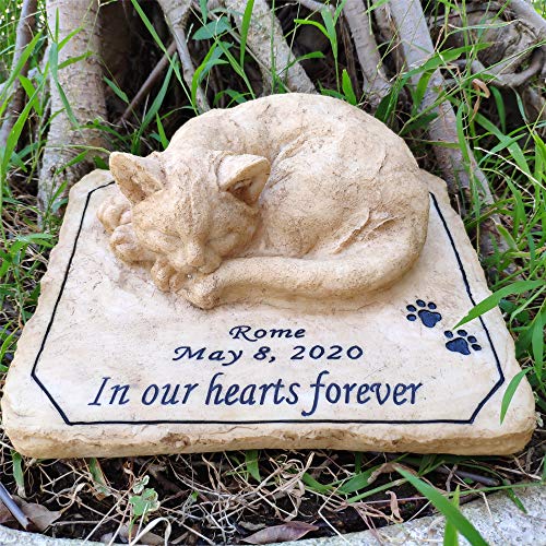 somiss Pet Memorial Stones for Cats,Personalized Cat Memorial Stones Grave Markers Features A 3-D Cat,All Content is Customizable,8.5' × 7' × 3'