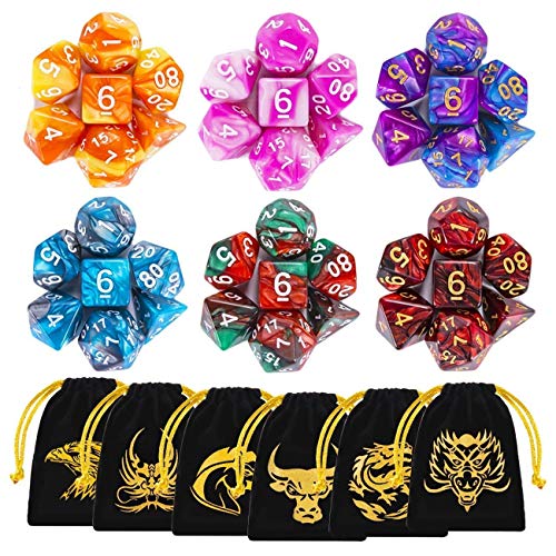 DND Dice, 42 Pieces Polyhedral Dice Color Polyhedral Dice Complete with for Dungeon and Dragons MTG RPG DND D20 D12 D10 D8 D4