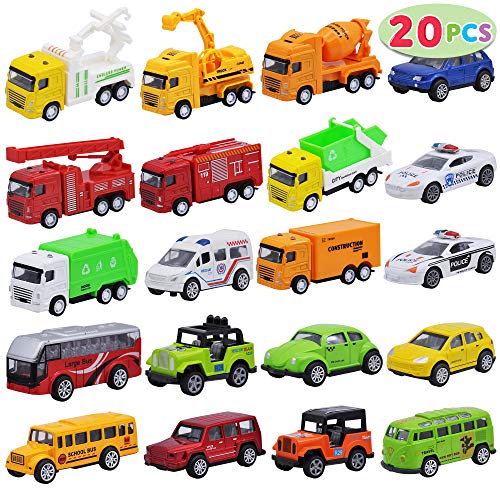 JOYIN 20 Piece Pull Back Die Cast Metal Toy Car Model Vehicle Set for Toddlers, Girls and Boys Kids Play Car Set
