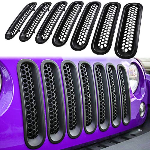 E-cowlboy 7PCS Front Grill Mesh Inserts Clip-in Grille Guard for 2007~2017 Jeep Wrangler JK JKU Unlimited Rubicon Sahara (Matte Black)