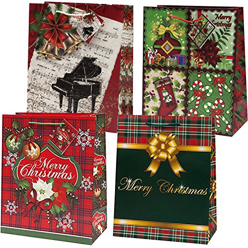 12 Extra Large Christmas Jumbo Gift Bags Huge Bulk Holiday Assortment with Handles and Tags for Wrapping Gifts