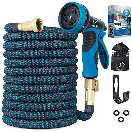 100 Ft Expandable Garden Hose, Upgraded Extra Strength No-Kink, Lightweight Durable Flexible Expanding Water Hose Pipe, 9 Function Spray Nozzle, 3/4 Solid Brass Connectors, Holder, Storage Bag