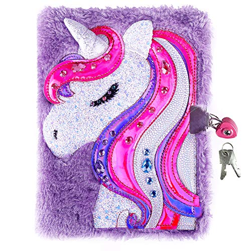 Unicorn Diary for Girls with Lock and Keys, Unicorn Journal, Magic Unicorn Notebook for Kids and Adults, Plush Secret Diary Lined Notebook 300 Pages for Writing and Drawing, Unicorn Gifts For Girls