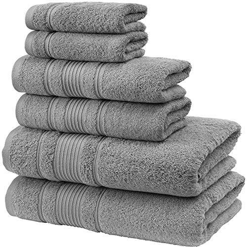 Qute Home Spa & Hotel Towels 6 Piece Towel Set, 2 Bath Towels, 2 Hand Towels, and 2 Washcloths - Grey