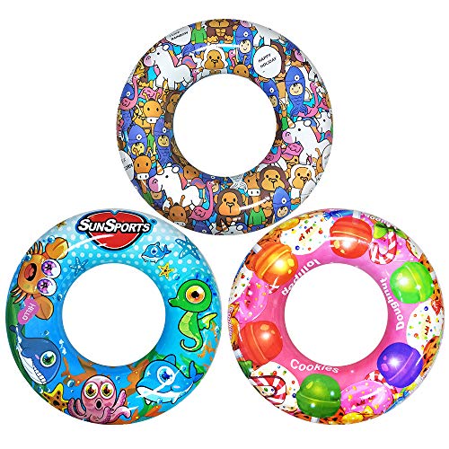 Vocado 3 Pack Swim Rings, Pool Float, 24' Colorful Inflatable Swim Tube for Kids Age 3-12 Years Old, Ideal Summer and Birthday Gifts for Playing in Swimming Pools, Beaches, Water Parks or Pool Party