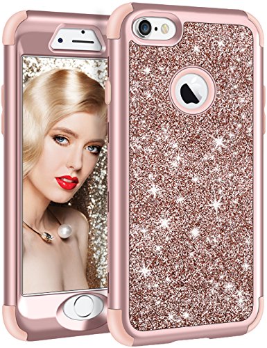 Vofolen for iPhone 6S Plus Case iPhone 6 Plus Case Glitter Bling Shiny Heavy Duty Protection Full-Body Protective Hard Shell Hybrid Rubber Bumper Armor Front Cover for iPhone 6 Plus 6S Plus Rose Gold