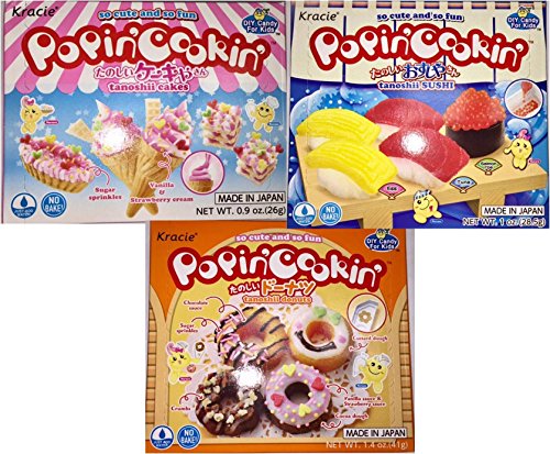 Popin' Cookin' DIY Candy Kit (3 Pack Variety) - Tanoshii Cakes, Sushi and Donuts