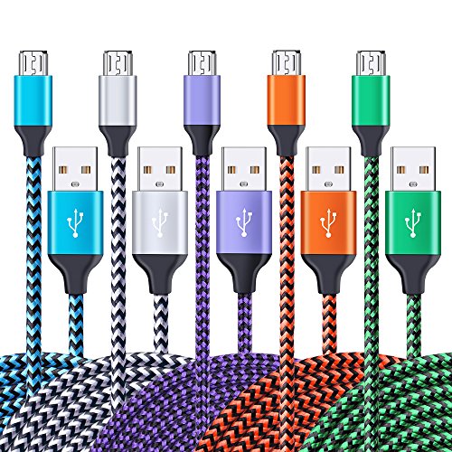 Micro USB Cable, Ailkin 5-Pack 6.6ft High Speed Nylon Braided Android Charging Cables for Samsung Galaxy J8/J7/S7/S6/Edge/Note5, Sony, Motorola, HTC, LG Android Tablets and More USB to Micro USB Cords