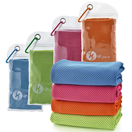 U-pick 4 Packs Cooling Towel (40'x 12'), Ice Towel, Microfiber Towel, Soft Breathable Chilly Towel for Yoga, Sport, Gym, Workout, Camping, Fitness, Running, Workout & More Activities