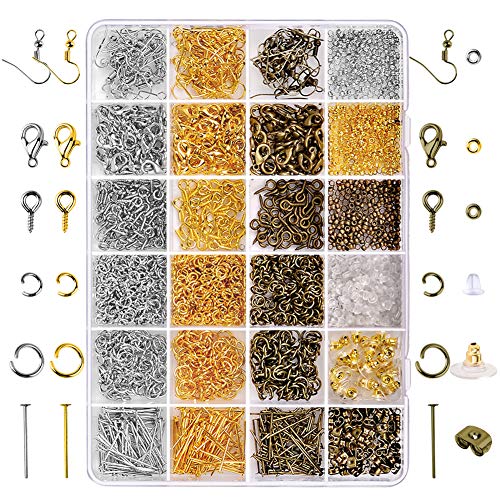 Paxcoo 2880 Pcs Jewelry Making Findings Supplies Kit with Open Jump Rings, Lobster Clasps, Crimp Beads, Screw Eye Pins, Head Pins, Earing Hooks and Earing Backs