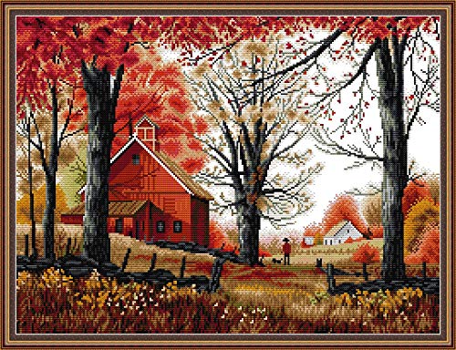 Maydear Cross Stitch Kits Stamped Full Range of Embroidery Starter Kits for Beginners DIY 14 CT 2 Strands - Deep Autumn 20.87×16.54 inch