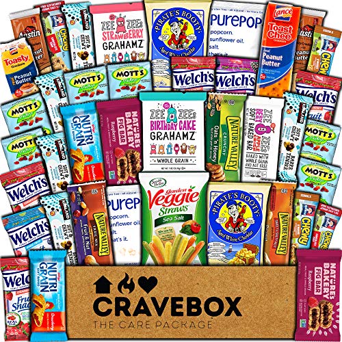 CraveBox Healthy Care Package (40 Count) Natural Food Bars Nuts Fruit Health Nutritious Snacks Variety Gift Box Pack Assortment Basket Bundle Mix Sampler College Students Office Staff Halloween