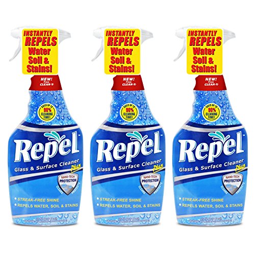 Repel® Glass & Surface Cleaner- Cleans, Seals and Protects from Water Spots- 25 oz – 3 Pack by Clean-X