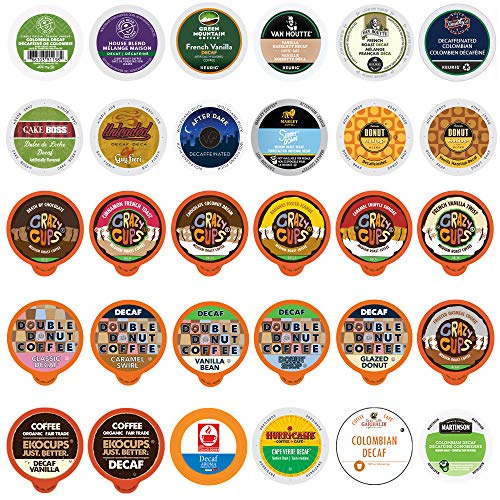 Decaf Flavored Coffee Pods Variety Pack Sampler, Assorted Single Serve Mix of Decaffeinated Coffee Capsules Compatible with Keurig K Cups Brewers, 30 Unique Decaf Flavored Coffees - No Duplicates