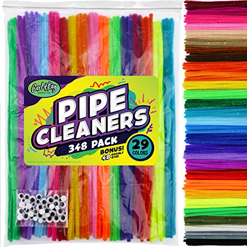 Carl & Kay 348 Pipe Cleaners + Bonus Googly Eyes in Ziplock Bag, Chenille Stems for DIY Masks, Kid’s Arts & Crafts School Supplies, Preschool & Kindergarten Toddler Projects, Bulk Set for Homeschool