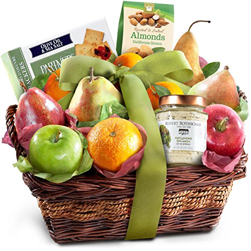 Classic Fresh Fruit Basket Gift with Crackers, Cheese and Nuts for Christmas, Holiday, Birthday, Corporate