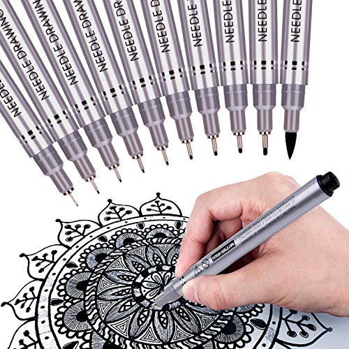 MISULOVE Precision Micro-Line Black Fineliner Ink Pens, Waterproof Archival Ink Multiliner Pens for Artist Illustration, Sketching, Technical Drawing, Anime, Scrapbooking, Bullet Journaling, 10/Size