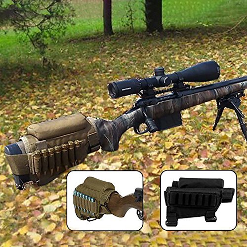 GVN Portable Adjustable Tactical Buttstock Shell Holder Cheek Rest Pouch Holder Pack with Ammo Carrier Case FDE