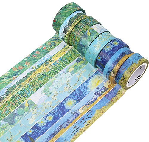 RIANCY Van Gogh World of Colors Washi Tapes Decorative Masking Tape Collection for Walls, Arts and Crafts, DIY, Scrapbook (8 Colors,8 Rolls)