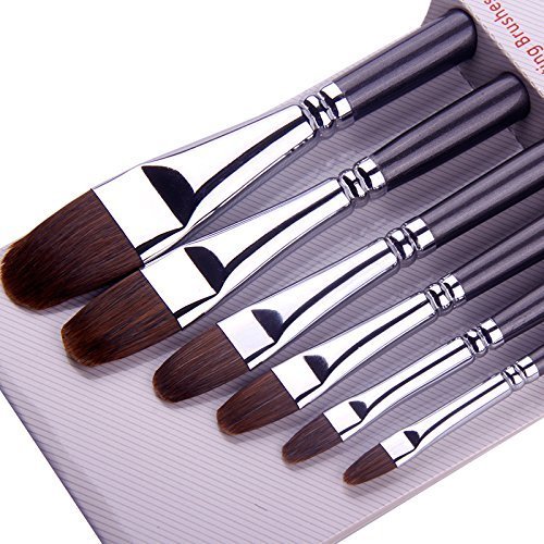 Paint Brushes for Acrylic Painting Sable Weasel Hair Artists Filbert Paintbrushes Long Handle for Acrylic Oil Gouache Watercolor Painting Brush Set Artist 6Pcs/Set