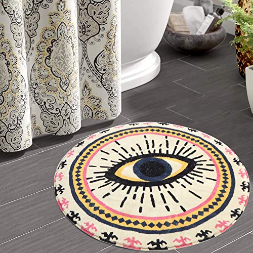 HAOCOO Spirit Eye Round Area Rugs 2ft Super Soft Velvet Vintage Throw Rug Non-Slip Creative Tribal Style Floor Carpet for Bedroom Living Room Nursery Decor