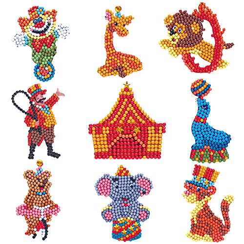 Here Fashion Diamond Painting Sticker Kit for Kids Diamond Art Mosaic Stickers by Number Kits Paint with Diamonds Kits Arts Crafts Supply Set Easy to DIY Mosaic Making Gifts for Boys Girls(Circus)