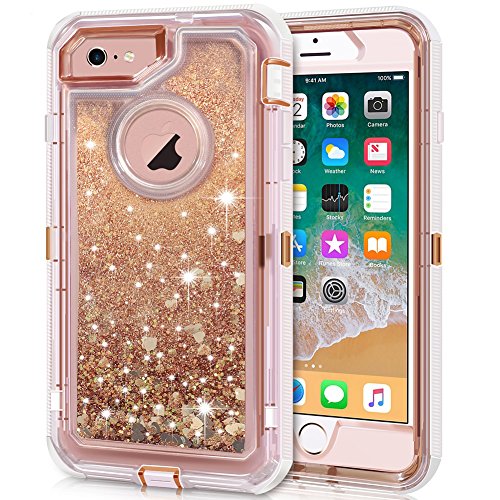 Anuck iPhone 6S Plus Case, iPhone 6 Plus Case, 3 in 1 Hybrid Heavy Duty Defender Case Sparkly Floating Liquid Glitter Protective Hard Shell Shockproof TPU Cover for iPhone 6 Plus/6S Plus - Rose Gold