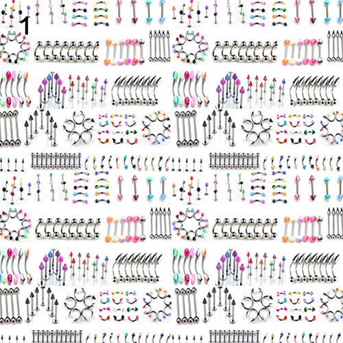 Belly Button Rings gLoaSublim,Fashion Unisex Multicolor Body Piercing Eyebrow Jewelry Belly Tongue Bar Ring - 105pcs Mixed Random Style