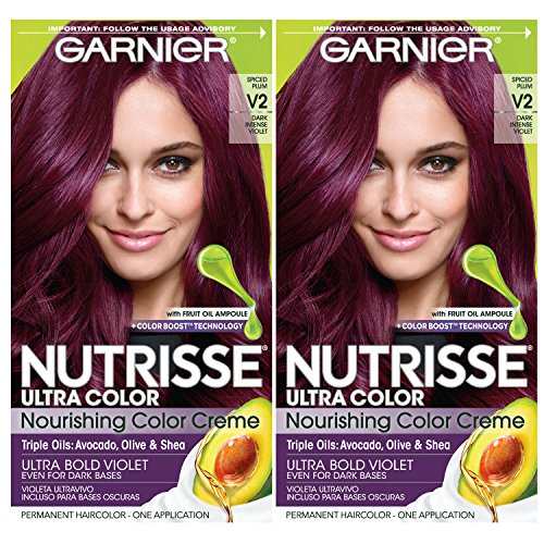 Garnier Nutrisse Ultra Color Nourishing Permanent Hair Color Cream, V2 Dark Intense Violet (Pack of 2) Purple Hair Dye
