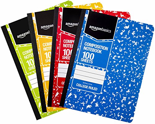 AmazonBasics College Ruled Composition Notebook, 100 Sheet, Assorted Marble Colors, 4-Pack