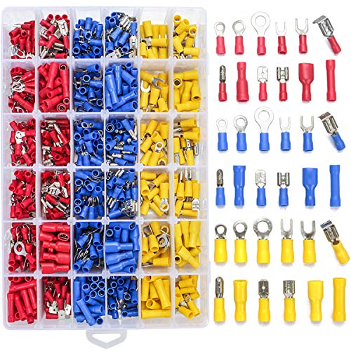 Qibaok 840PCS Electrical Wire Connectors, Insulated Wire Crimp Terminals, Mixed Butt Ring Fork Spade Bullet Quick Disconnect Assortment Kit