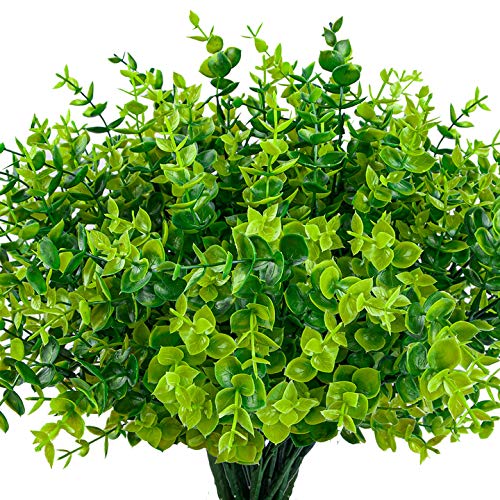HATOKU 24 Pack Artificial Greenery Plants Bouquets Stems Plastic Boxwood Shrubs Stems for Home Farmhouse Garden Office Wedding Indoor Outdoor Decor