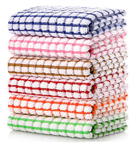 LAZI Kitchen Dish Towels, 16 Inch x 25 Inch Bulk Cotton Kitchen Towels Set, 6 Pack Dish Cloths for Washing Dishes Dish Rags for Drying Dishes Kitchen Wash Clothes and Dish Towels