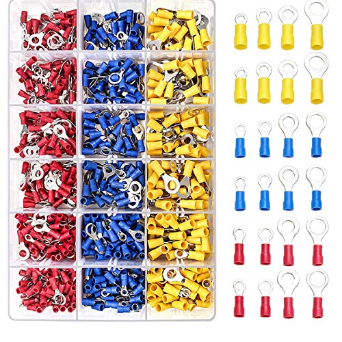 Qibaok 720 PCS Ring Crimp Terminals Connectors Electrical Wire Connectors Insulated Assortment Kit 22-16/16-14/12-10 Gauge